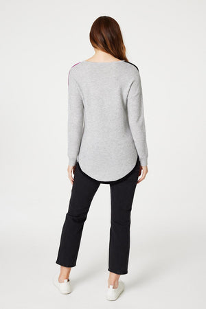 Grey | Colour Block Curve Knit Top