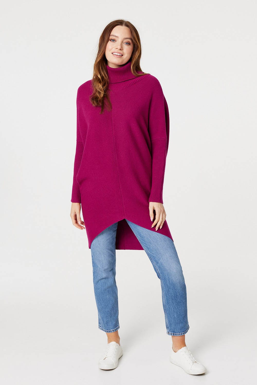 Purple | Roll Neck Longline Knit Pullover