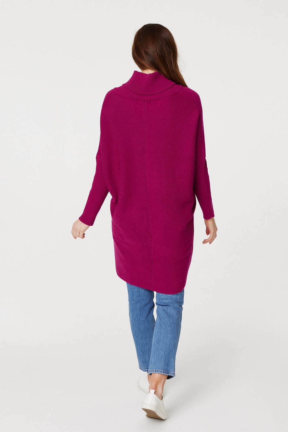 Purple | Roll Neck Longline Knit Pullover