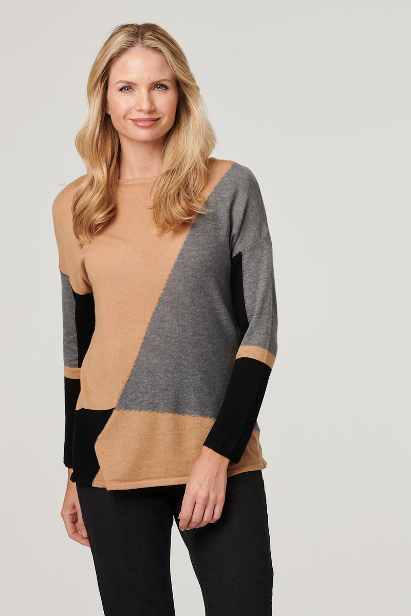 Beige | Boat Neck Relaxed Knit Pullover : Model is 5'10"/178 cm and wears UK10/EU38/US6/AUS10