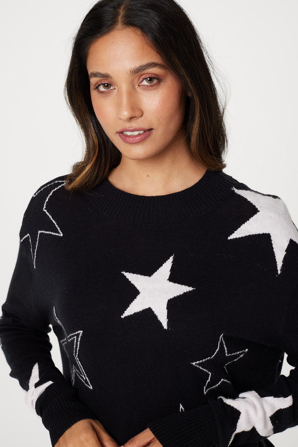 Black | Star Print Relaxed Fit Knit Top