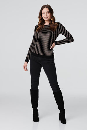 Black | Striped Metallic Knit Top