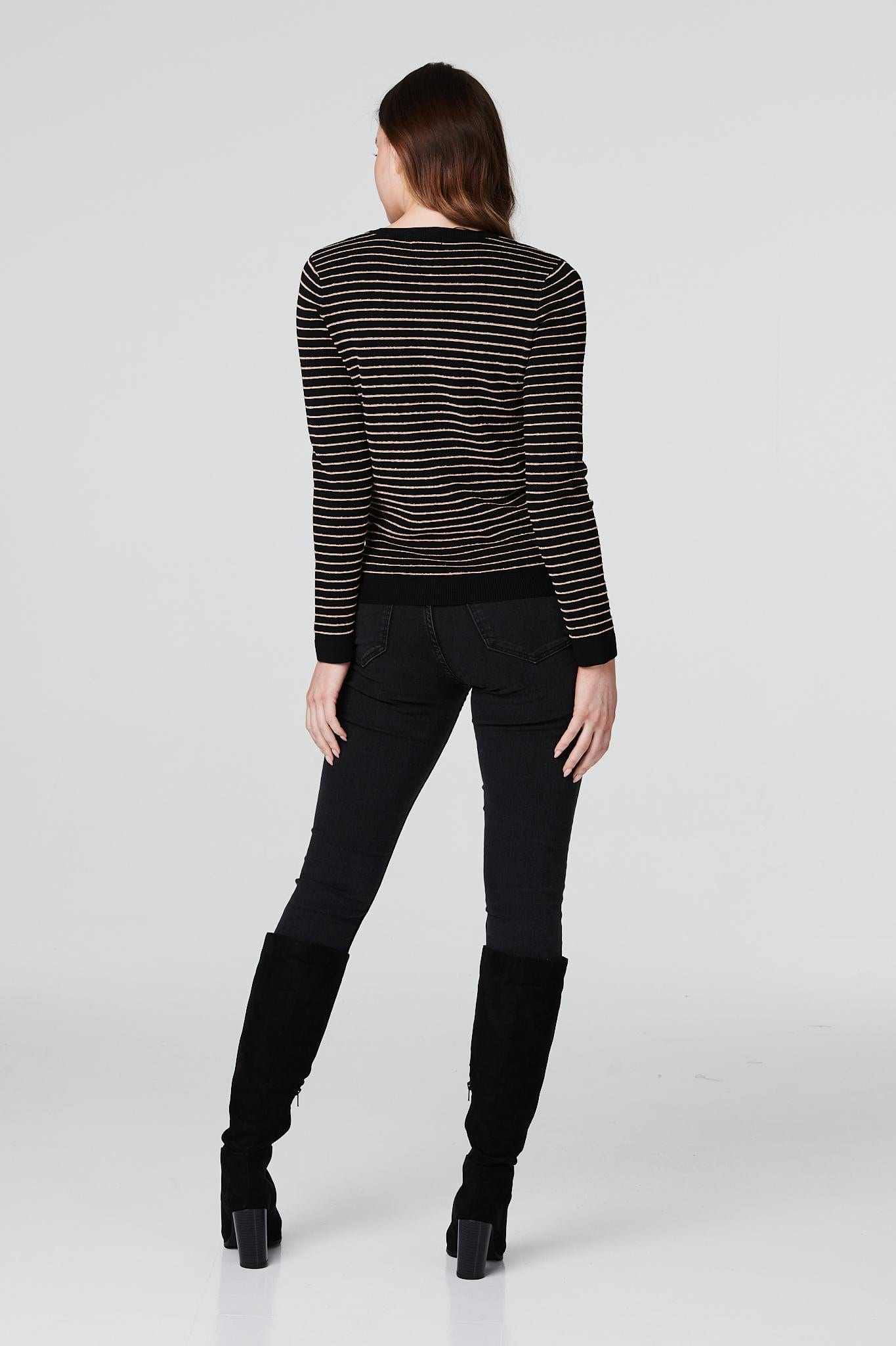 Black | Striped Metallic Knit Top