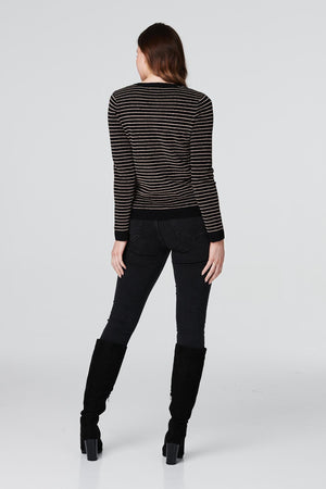 Black | Striped Metallic Knit Top