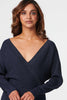 Navy | Metallic Wrap Front Knit Top