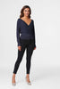 Navy | Metallic Wrap Front Knit Top
