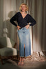 Navy | Metallic Wrap Front Knit Top