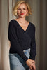 Navy | Metallic Wrap Front Knit Top : Model is 5'10