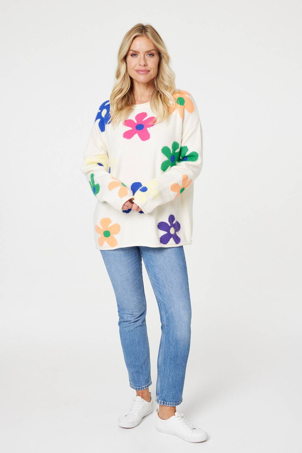 Cream | Floral Relaxed Fit Knit Jumper