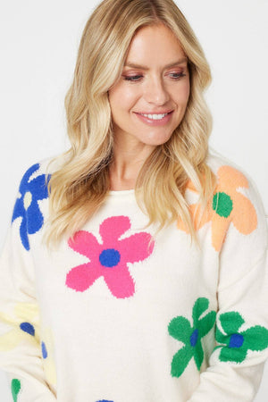 Cream | Floral Relaxed Fit Knit Jumper