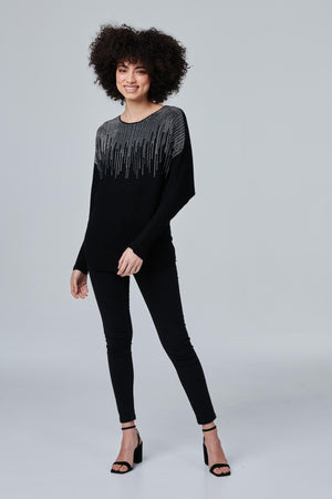 Black | Embellished Neckline Knit Top
