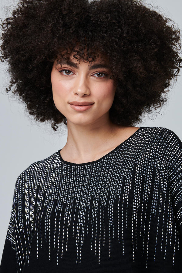 Black | Embellished Neckline Knit Top