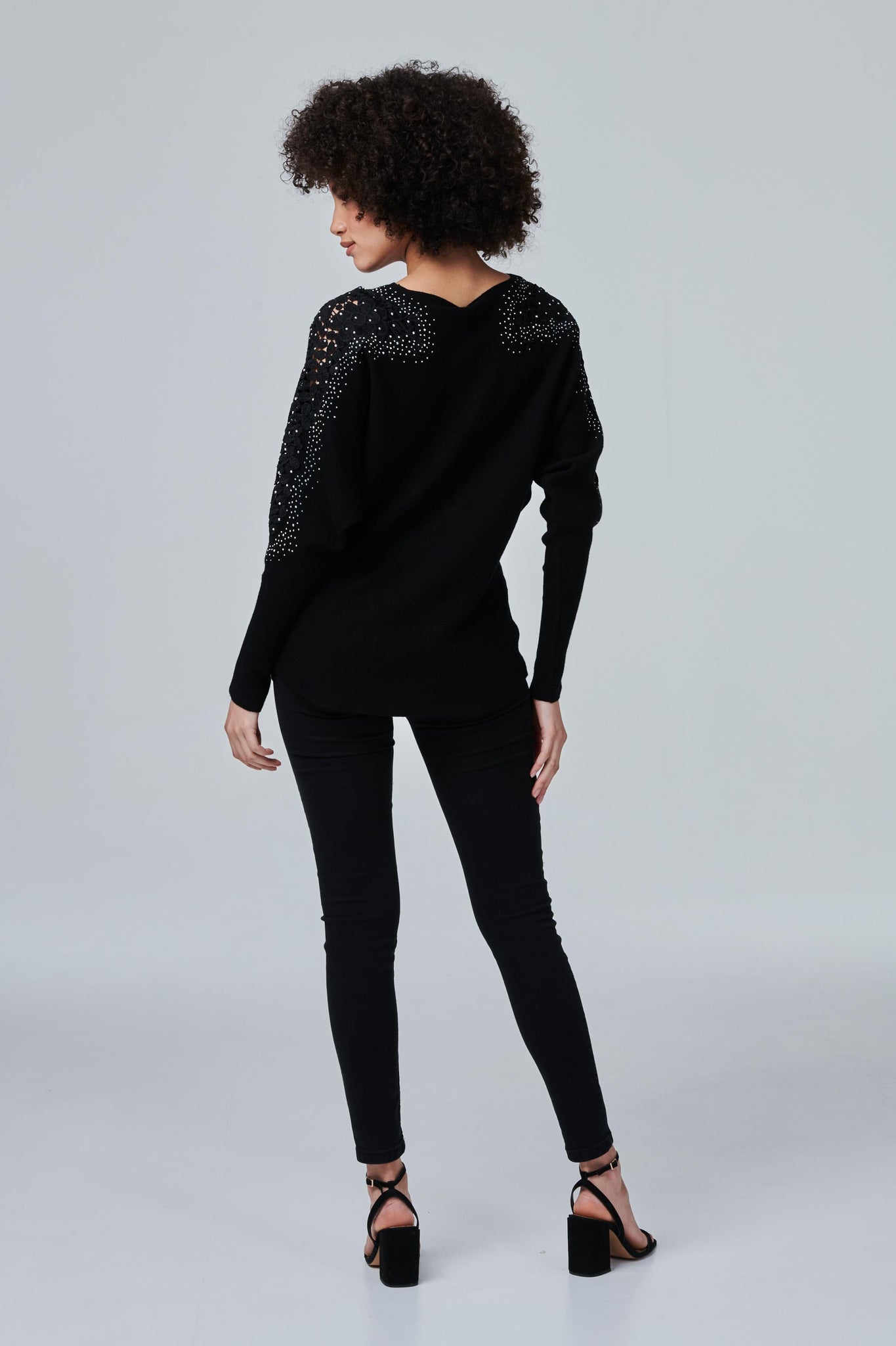 Black | Lace Sleeve Knit Top