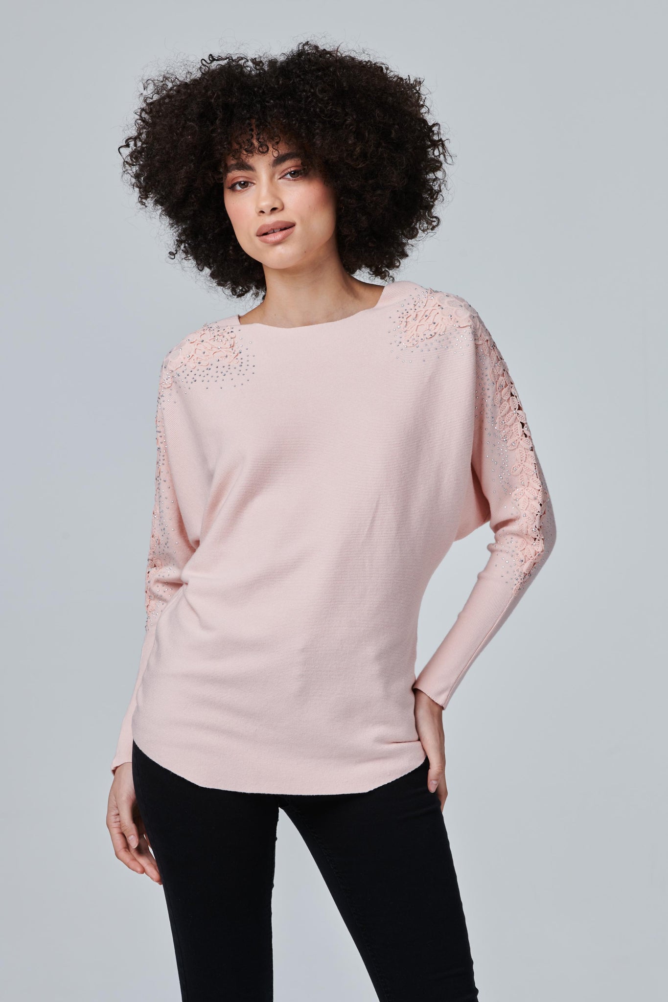 Pink | Lace Sleeve Knit Top