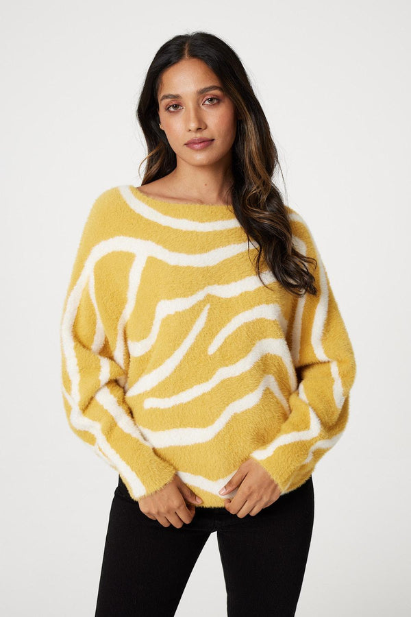 Yellow | Printed Batwing Sleeve Knit Jumper