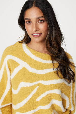 Yellow | Printed Batwing Sleeve Knit Jumper