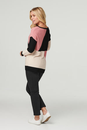 Pink | Colour Block Longline Knit Jumper