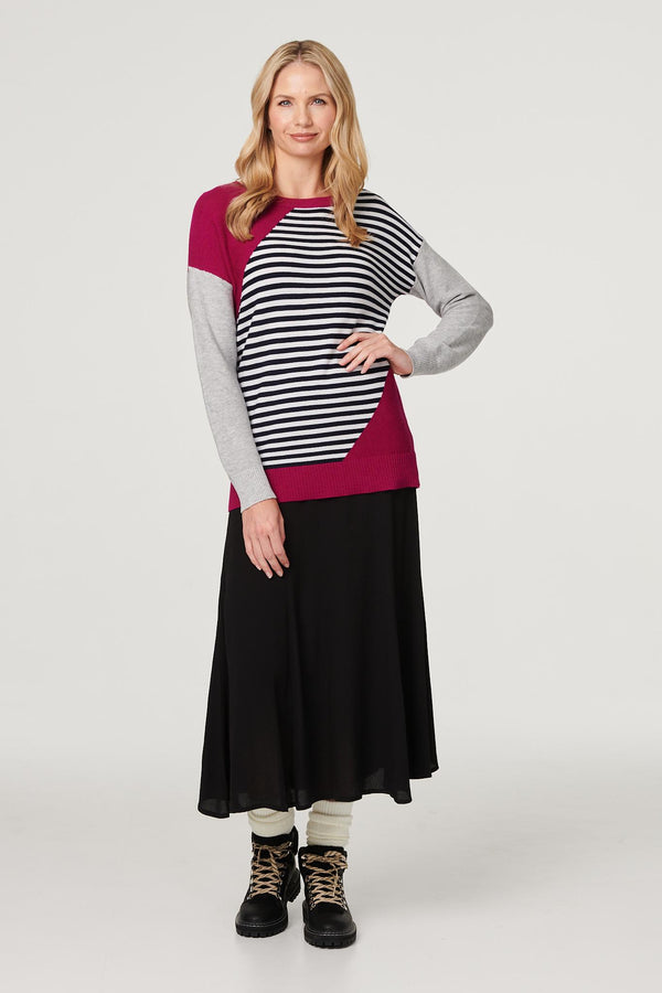 Pink | Striped Colour Block Knit Jumper