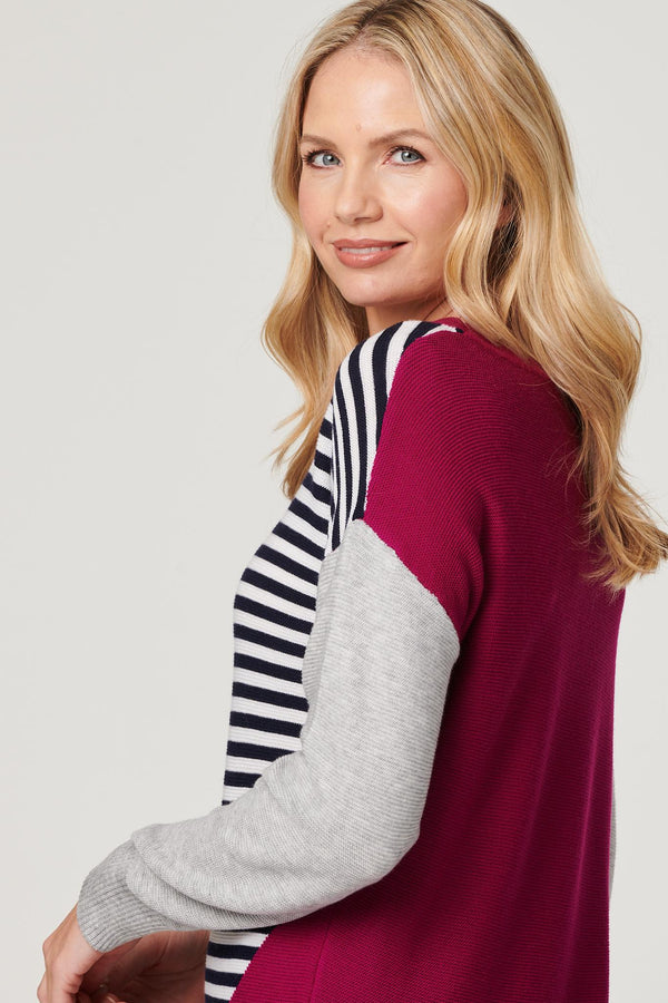 Pink | Striped Colour Block Knit Jumper