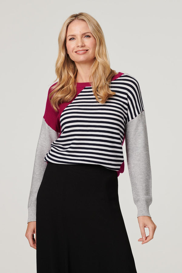 Pink | Striped Colour Block Knit Jumper