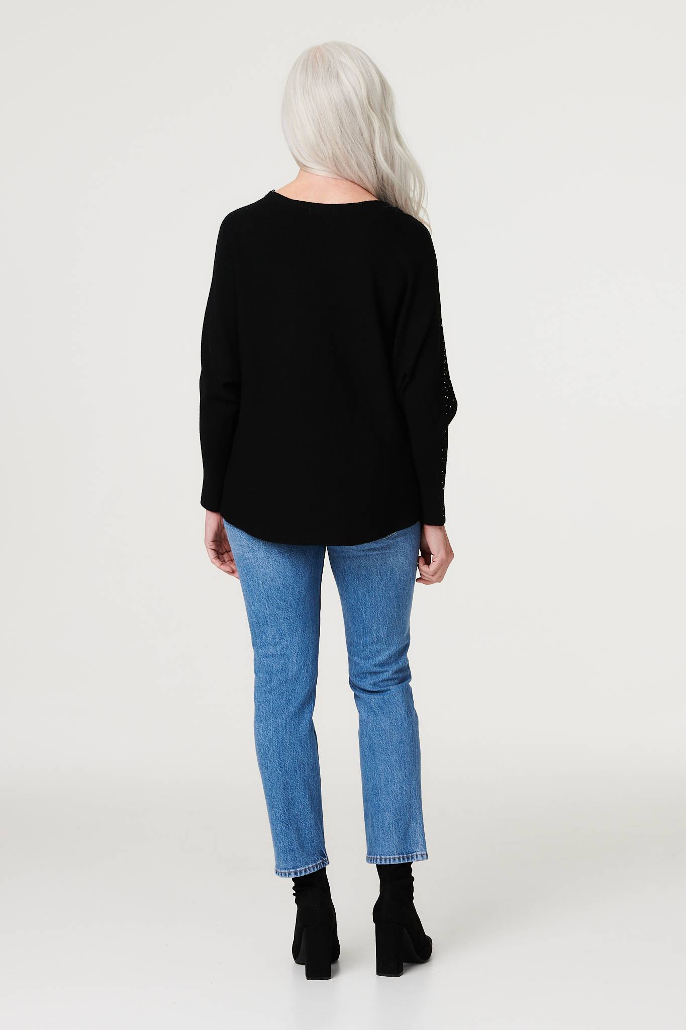 Black | Embellished Long Sleeve Knit Top