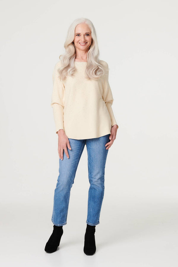 Cream | Embellished Long Sleeve Knit Top