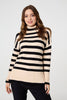 Beige | Striped Relaxed Roll Neck Jumper
