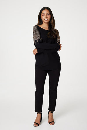 Black | Sparkle Embellished Batwing Jumper