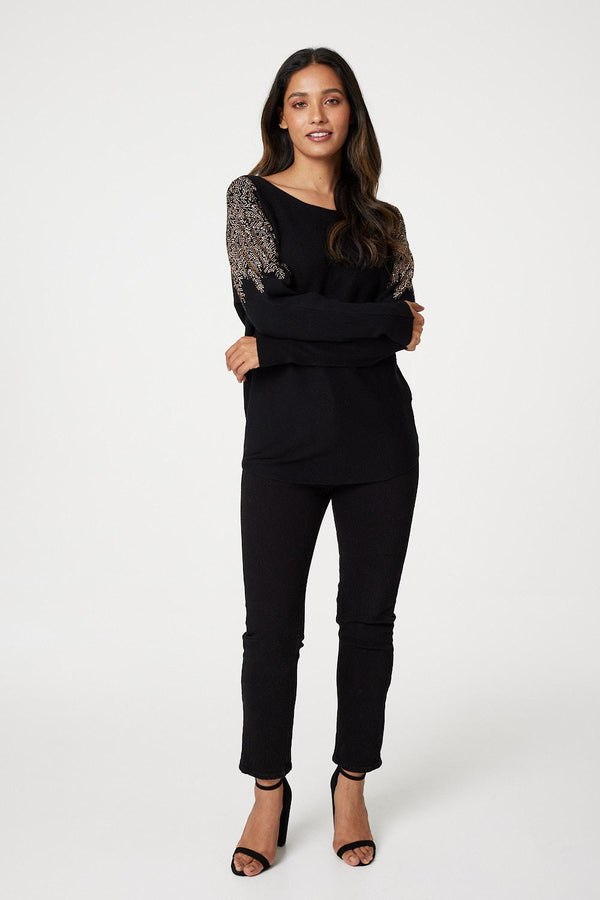 Black | Sparkle Embellished Batwing Jumper