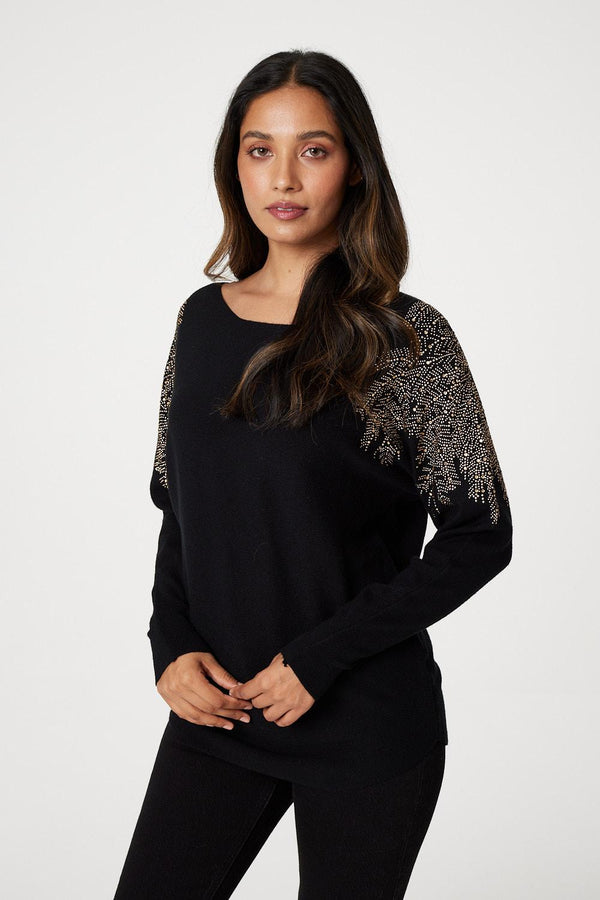 Black | Sparkle Embellished Batwing Jumper