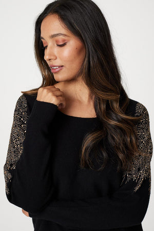 Black | Sparkle Embellished Batwing Jumper