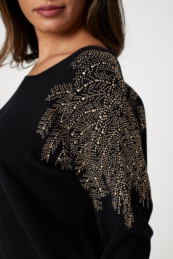 Black | Sparkle Embellished Batwing Jumper