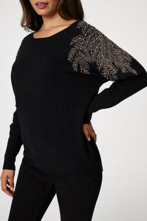 Black | Sparkle Embellished Batwing Jumper