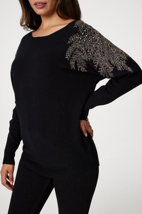 Black | Sparkle Embellished Batwing Jumper