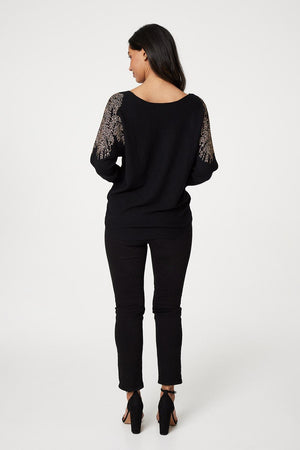 Black | Sparkle Embellished Batwing Jumper