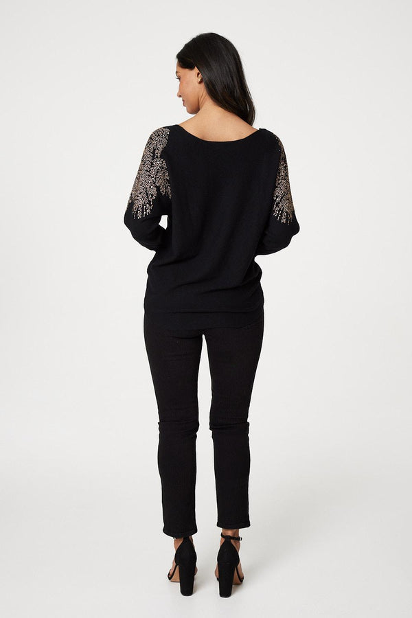 Black | Sparkle Embellished Batwing Jumper