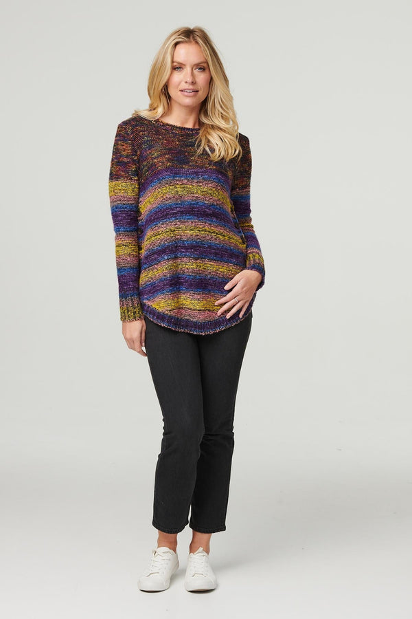 Purple | Striped Curve Hem Knit Jumper