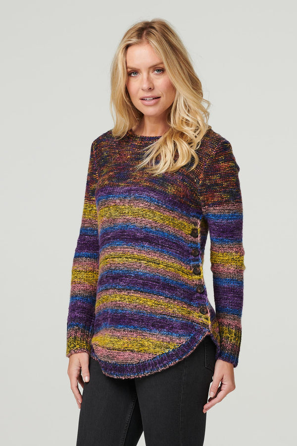 Purple | Striped Curve Hem Knit Jumper