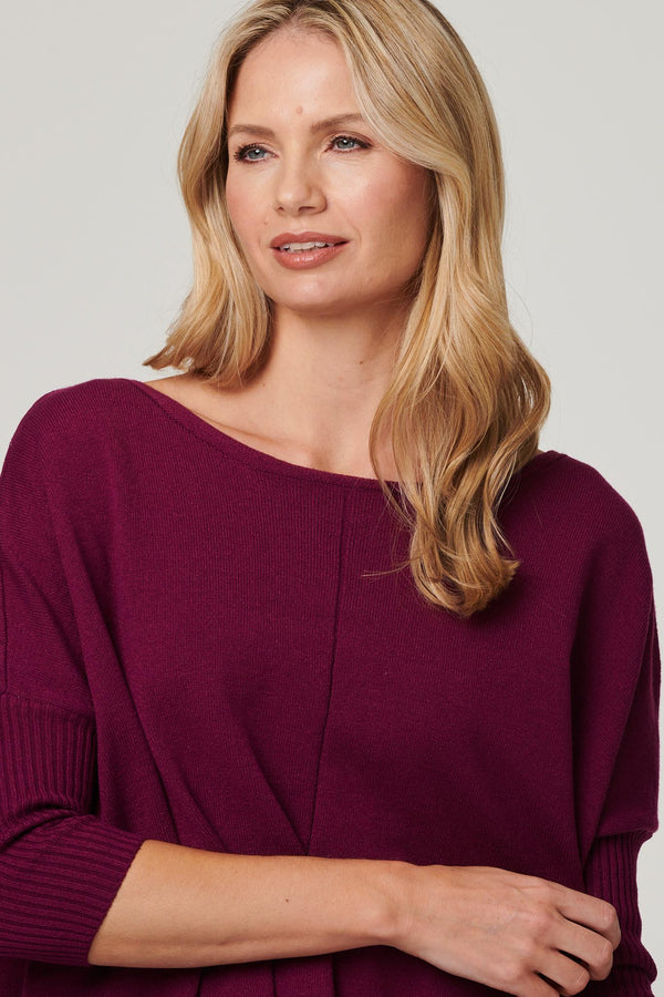 Purple | Boat Neck Pocket Detail Knit Top