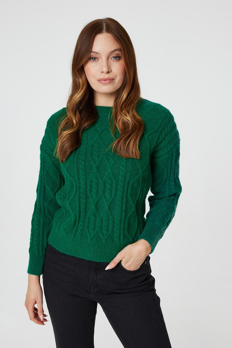 Green | Cable Knit Long Sleeve Jumper