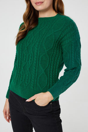 Green | Cable Knit Long Sleeve Jumper