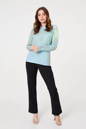Green | Marble Print Metallic Relaxed Jumper
