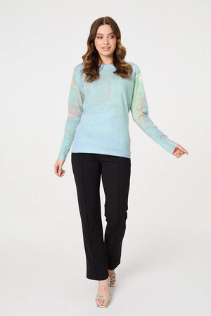 Green | Marble Print Metallic Relaxed Jumper
