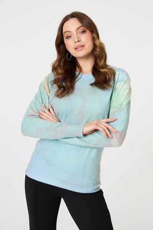 Green | Marble Print Metallic Relaxed Jumper
