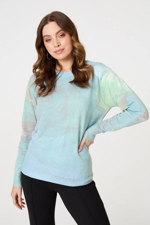 Green | Marble Print Metallic Relaxed Jumper
