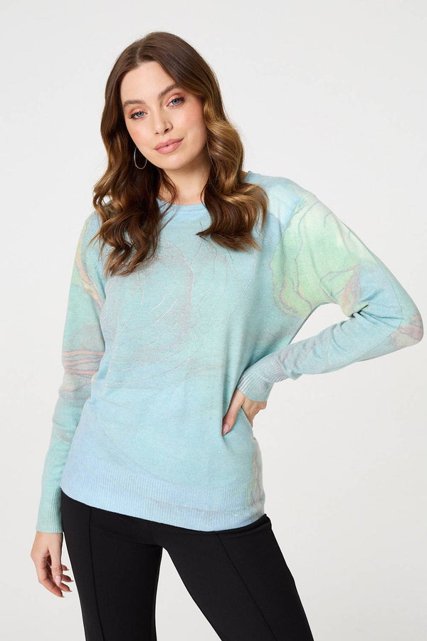 Green | Marble Print Metallic Relaxed Jumper
