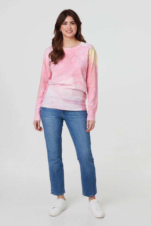 Pink | Marble Print Metallic Relaxed Jumper
