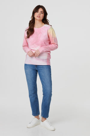 Pink | Marble Print Metallic Relaxed Jumper
