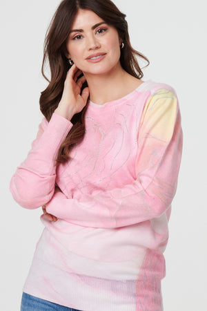 Pink | Marble Print Metallic Relaxed Jumper
