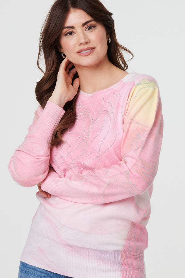 Pink | Marble Print Metallic Relaxed Jumper
